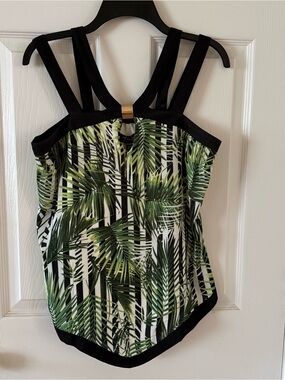 Thalia Sodi Palm Print Strappy Tank with Black Trim